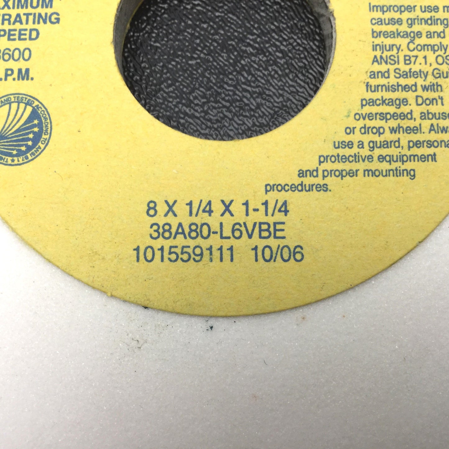 New – Open box Norton 38A80-L6VBE Aluminum Oxide Precision Grinding Wheel 8" x 1/4" x 1-1/4"