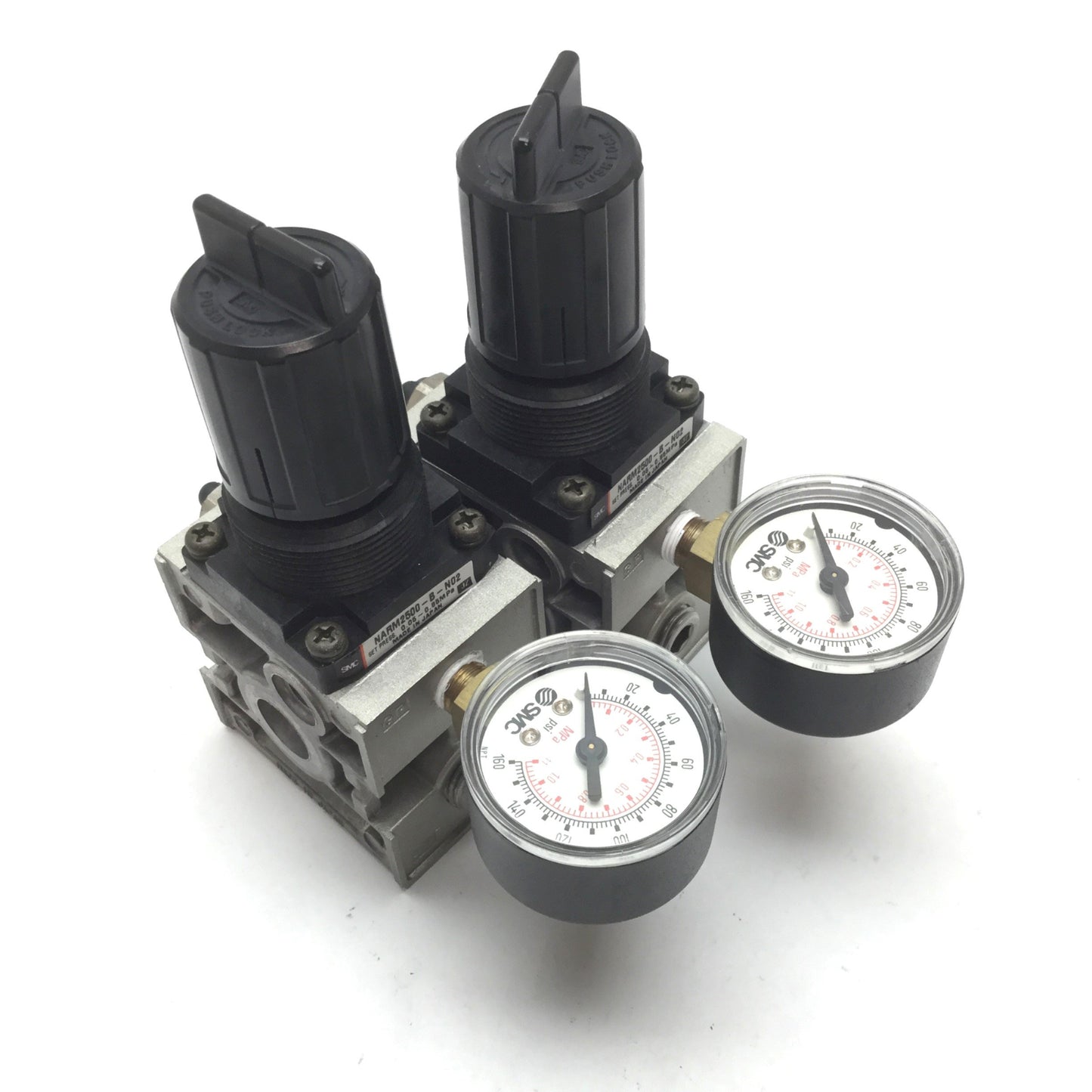 Used Lot of 2 SMC NARM2500-B-N02 Regulator, Set Pressure: 0.05-0.85MPa, 1/4" NPT