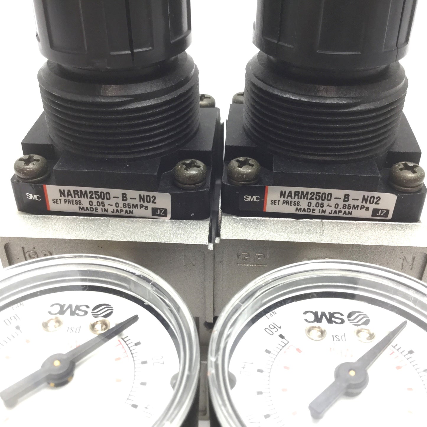 Used Lot of 2 SMC NARM2500-B-N02 Regulator, Set Pressure: 0.05-0.85MPa, 1/4" NPT
