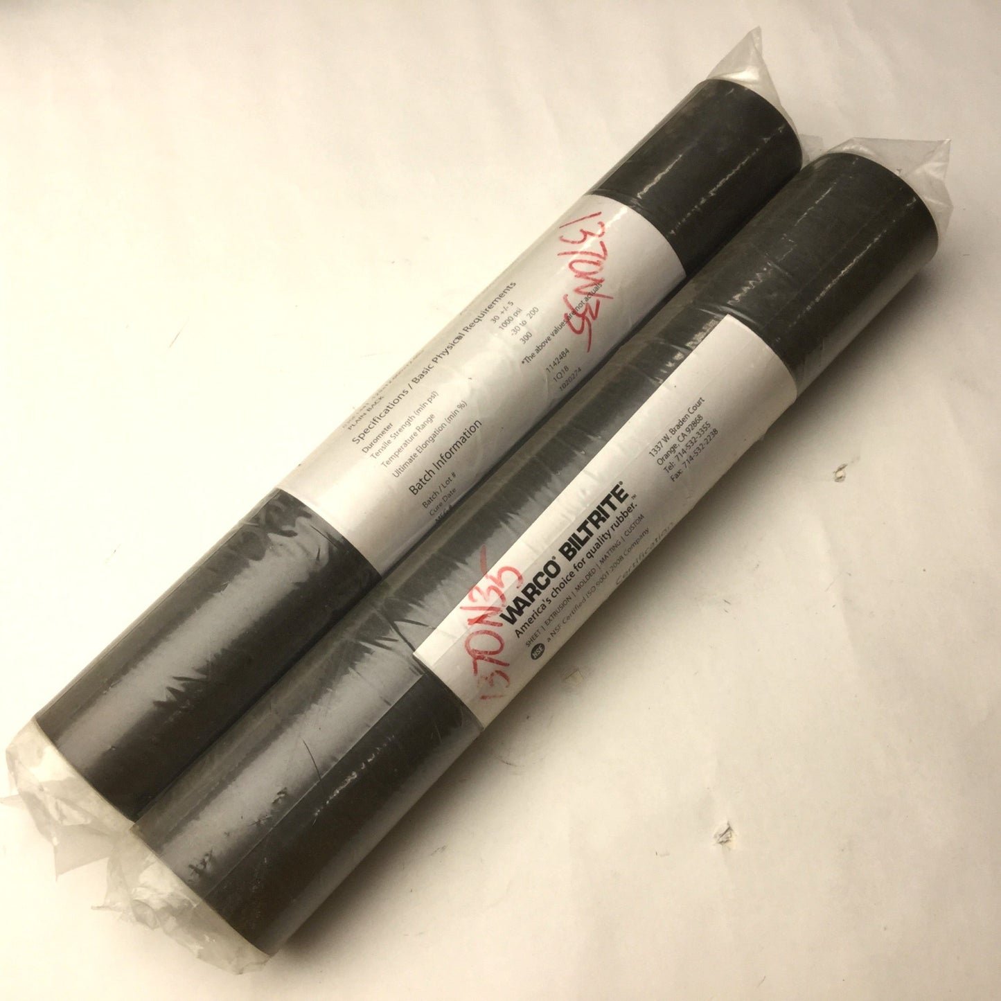 Used Lot of 2 New Warco Biltrite ASTM D 2000 M1BC303 Mid-Grade Neoprene, 5100 Series