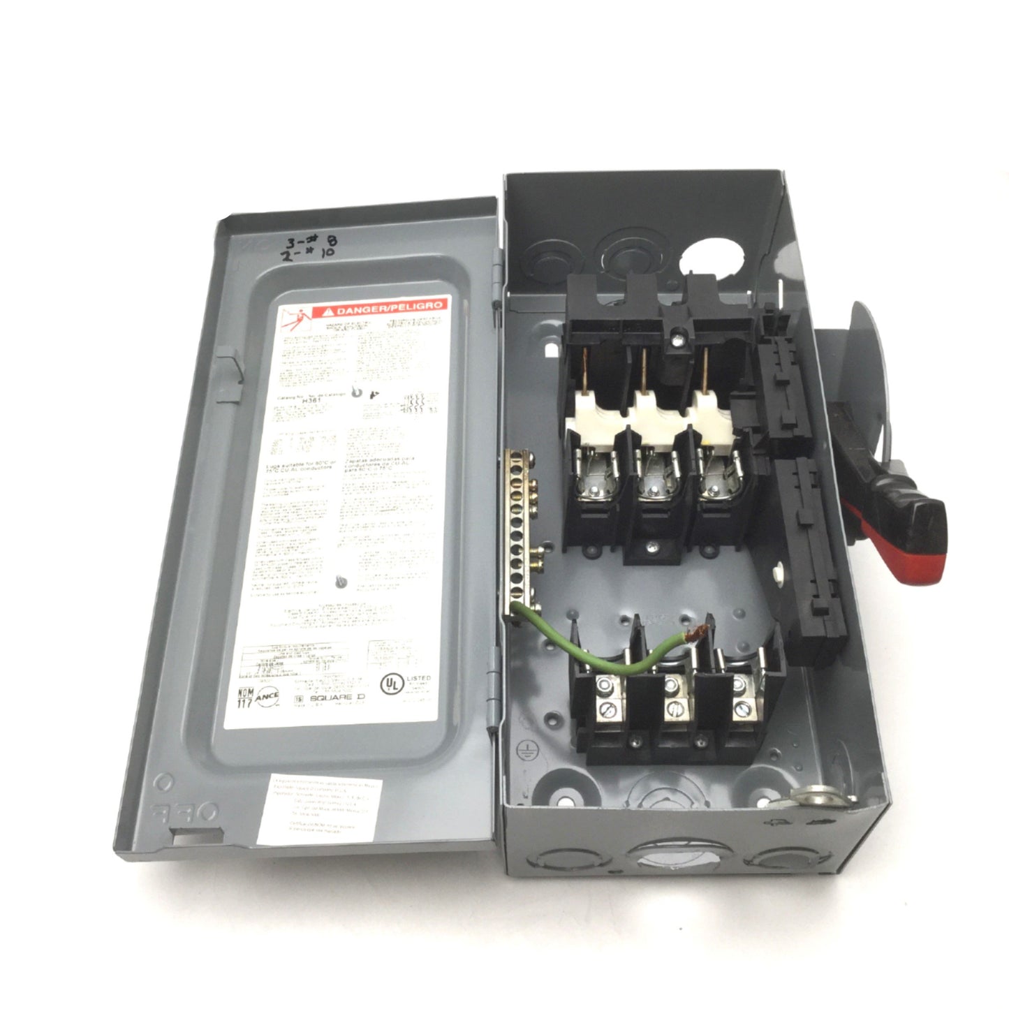 Used Square D HU361 Single Throw Heavy Duty Safety Switch, 600V AC/DC, 30A, 3-Pole