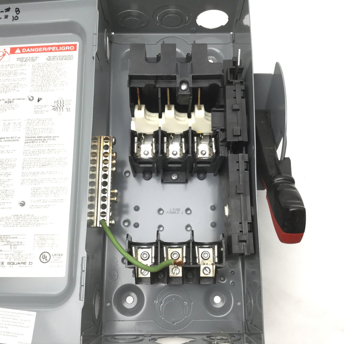Used Square D HU361 Single Throw Heavy Duty Safety Switch, 600V AC/DC, 30A, 3-Pole