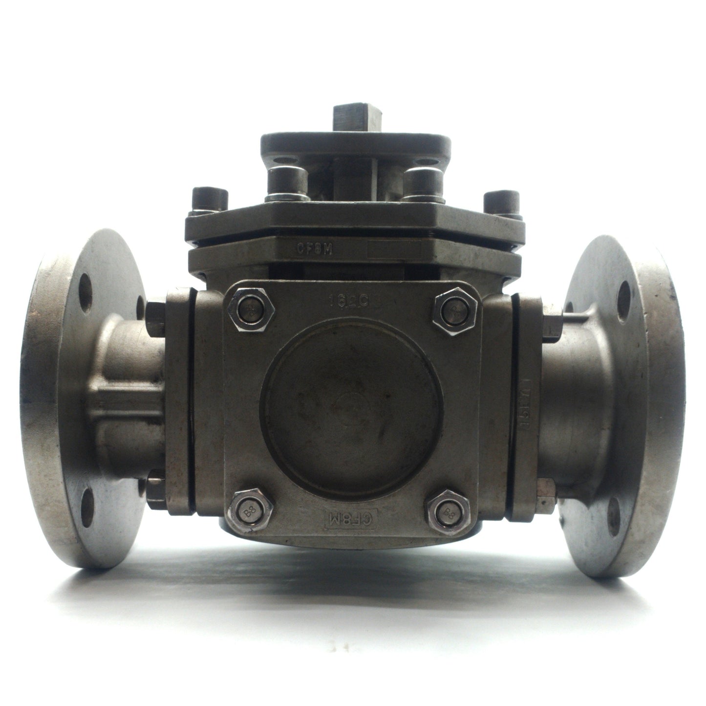For parts or not working Flow-Tek MPF150 Flanged 3-Way Ball Valve, 3" Flange, 250PSI, Stainless *Ceased*