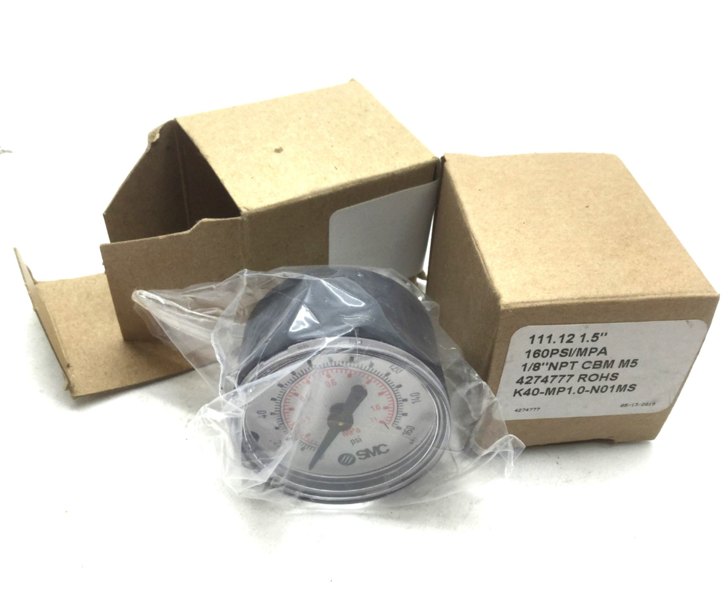 New Lot of 2 New SMC K40-MP1.0-N01MS Pneumatic Pressure Gauges 160 PSI 1/8" NPT