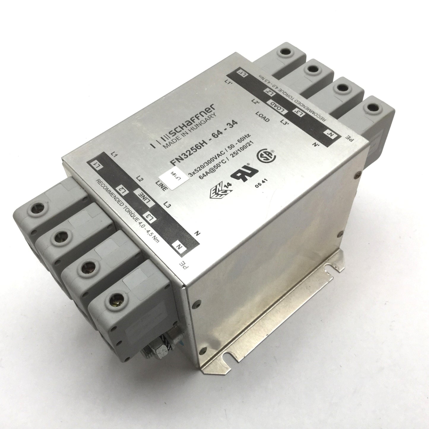 Used Schaffner FN3256H-64-34 Power Line Filter, Rating: 520/300VAC 64A 3-Phase