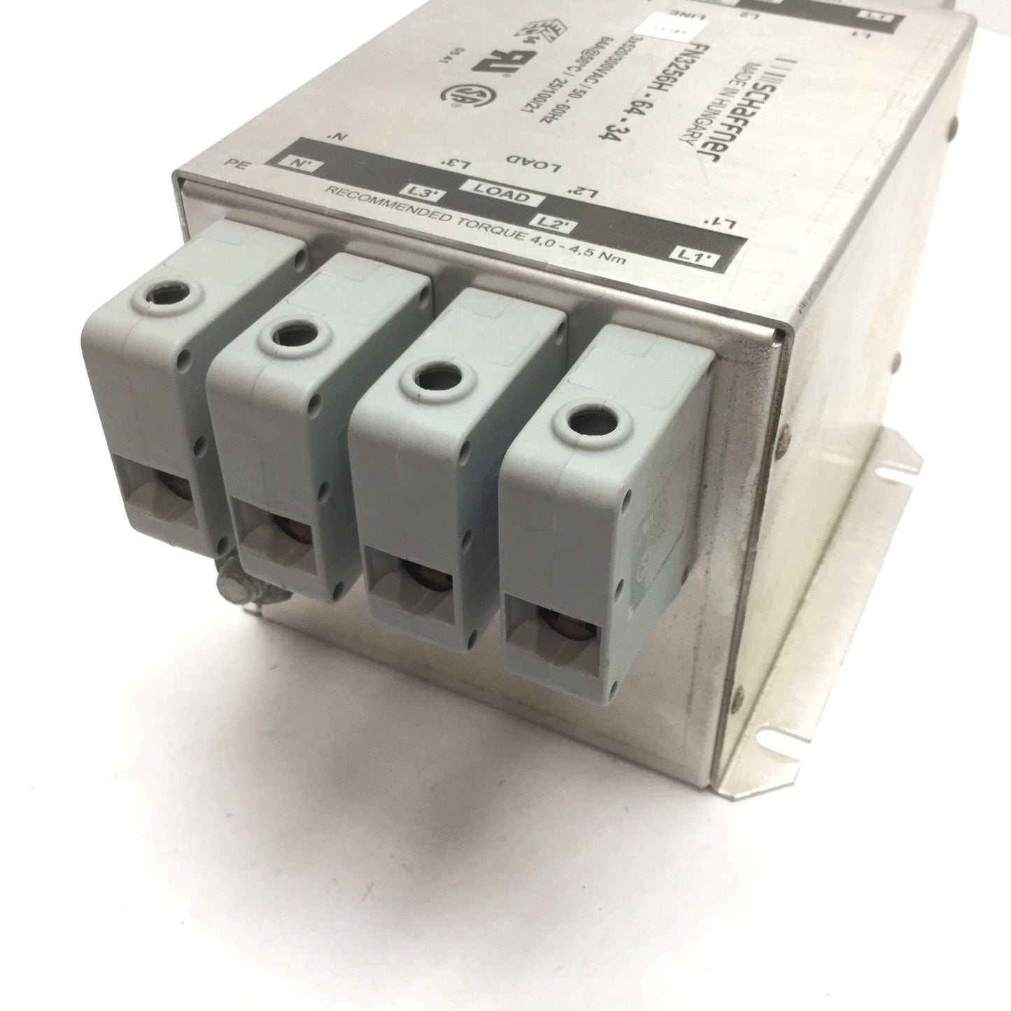 Used Schaffner FN3256H-64-34 Power Line Filter, Rating: 520/300VAC 64A 3-Phase
