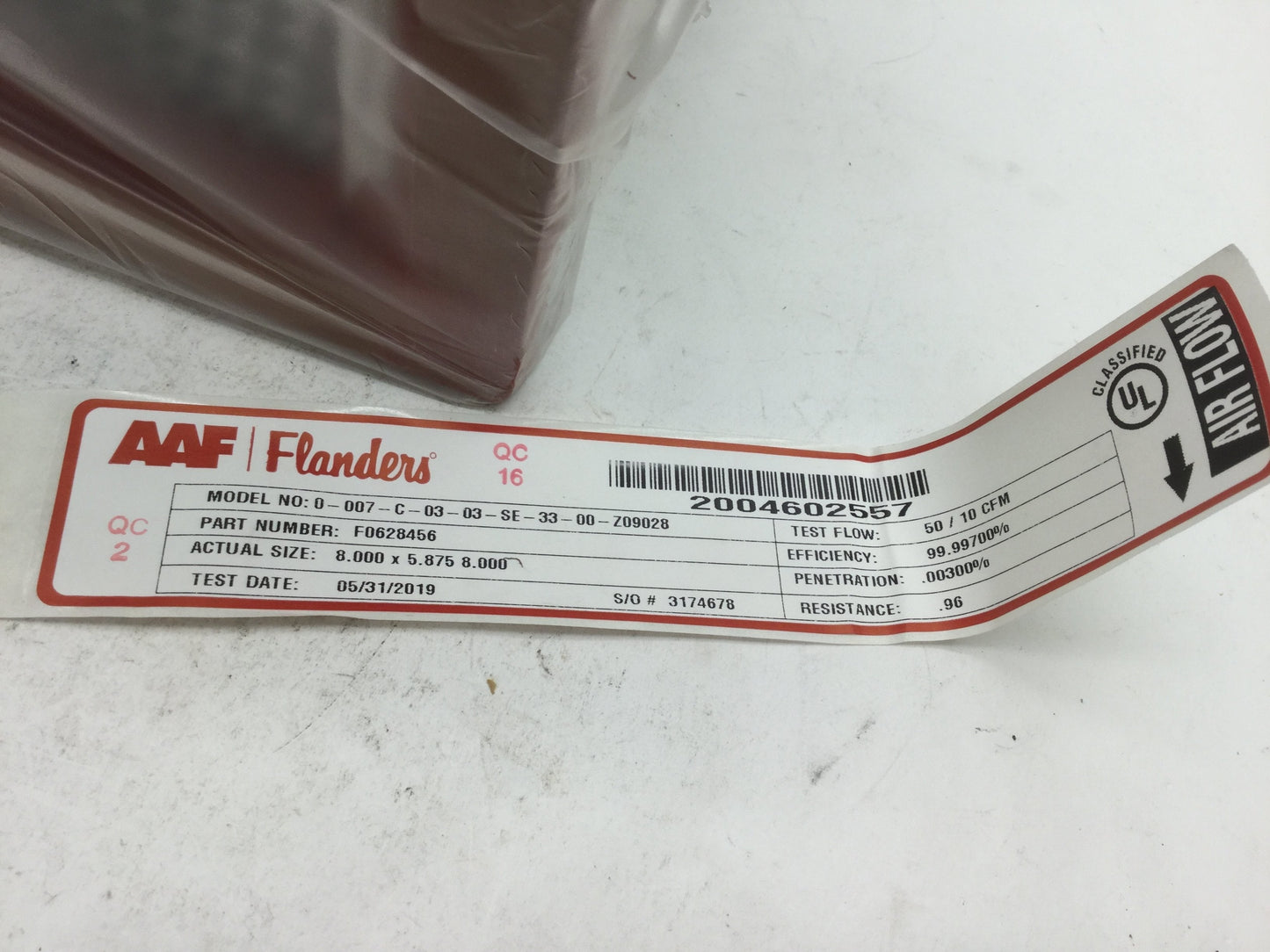 New – Open box AAF Flanders 0-007-C-03-03-SE-33-00-Z09028 Filter, 50CFM F0628456, 8"x5.875"x8"