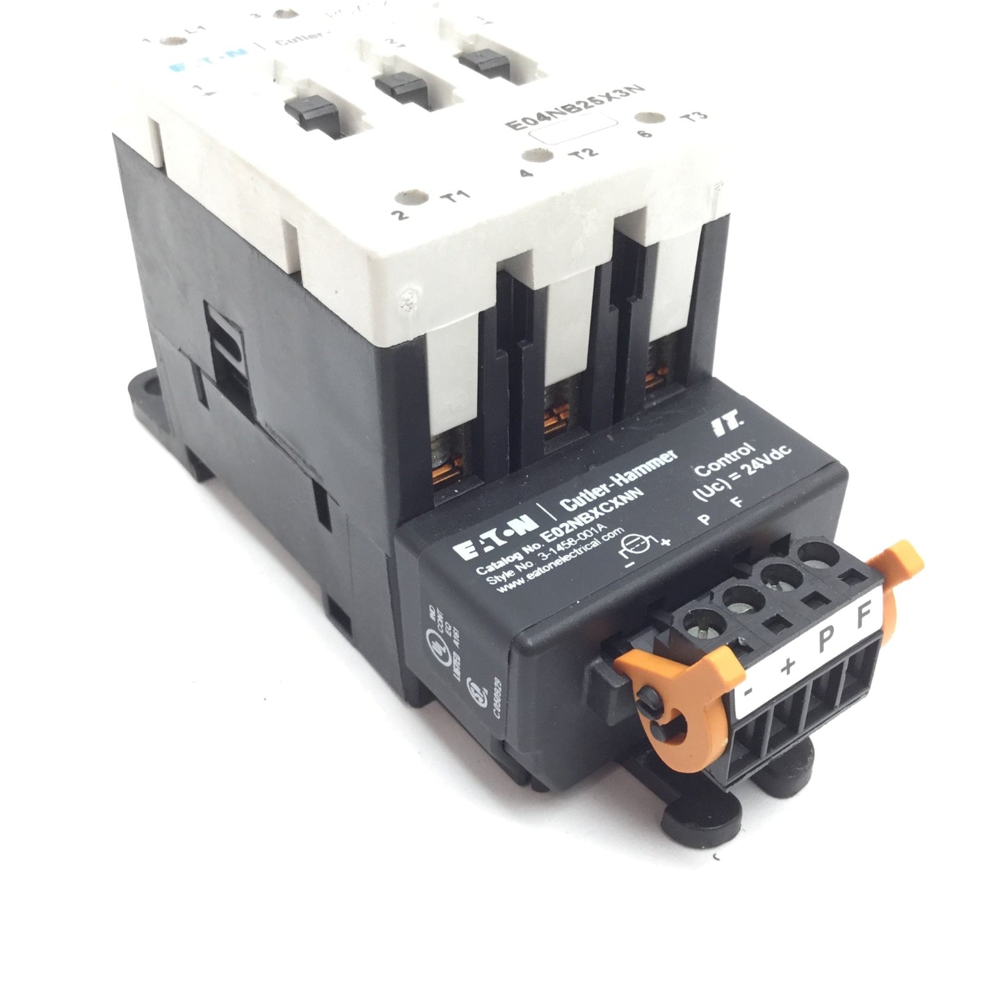 Used Eaton E04NB25X3N Contactor Starter With E02NBXCXNN 24VDC Coil, 600VAC 25A 3-Pole