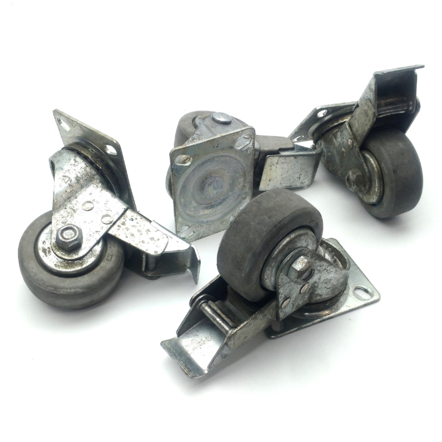 Used Lot of 4 Swivel Caster, 75mm Diameter 30mm Wide Wheel, Breaks, 75x55mm C2C Mount