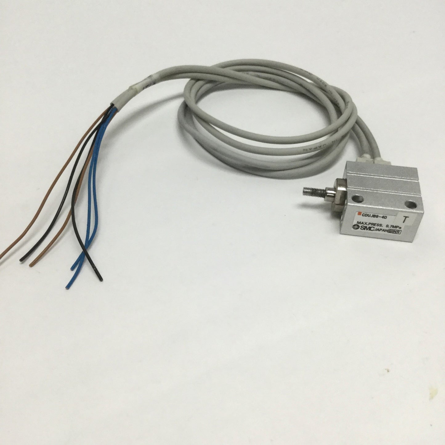 Used SMC CDUJB8-4D Mini Free-Mount Cylinder, 8mm Bore, 4mm Stroke, 0.7MPa w/Switches
