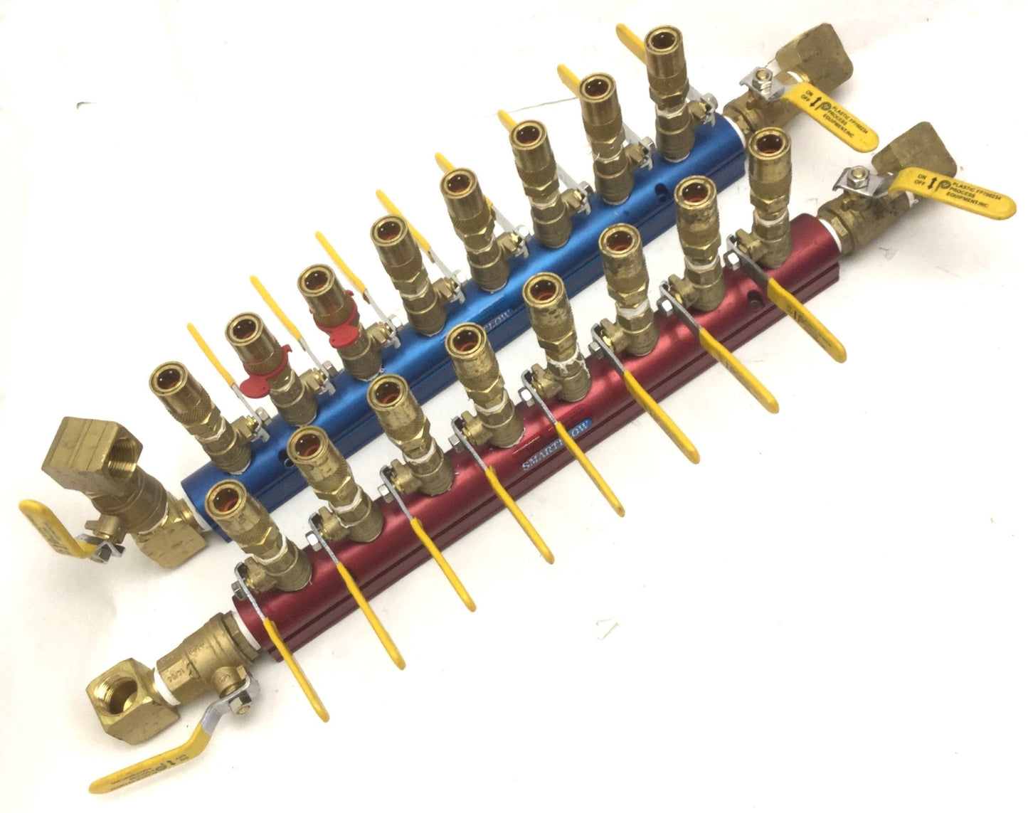 Used Burger & Brown Smartflow Hot & Cold 3/4" Aluminum Manifolds, 8 Ports Sized: 3/8"