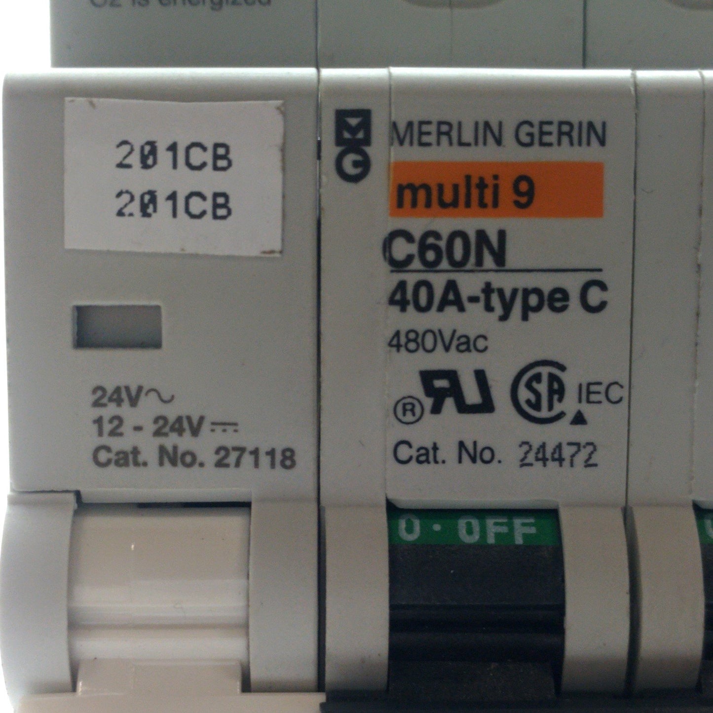 Used Merlin Gerin 24472 Circuit Breaker 3-Pole Multi 9 C60N 40A Type-C w/MX+OF Switch