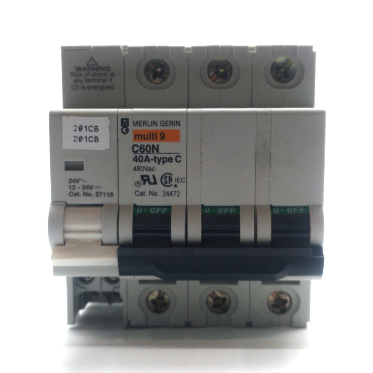 Used Merlin Gerin 24472 Circuit Breaker 3-Pole Multi 9 C60N 40A Type-C w/MX+OF Switch