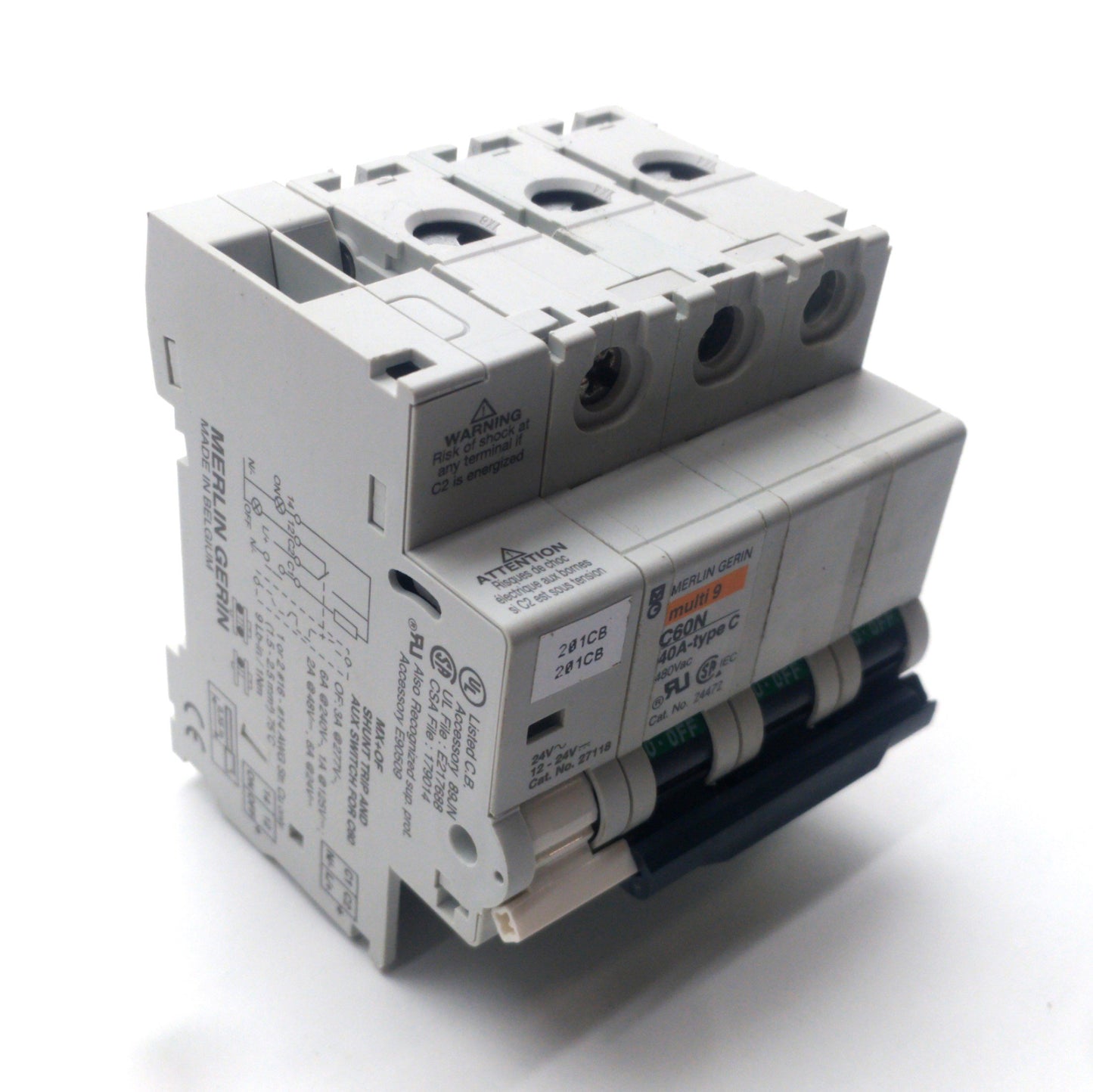 Used Merlin Gerin 24472 Circuit Breaker 3-Pole Multi 9 C60N 40A Type-C w/MX+OF Switch