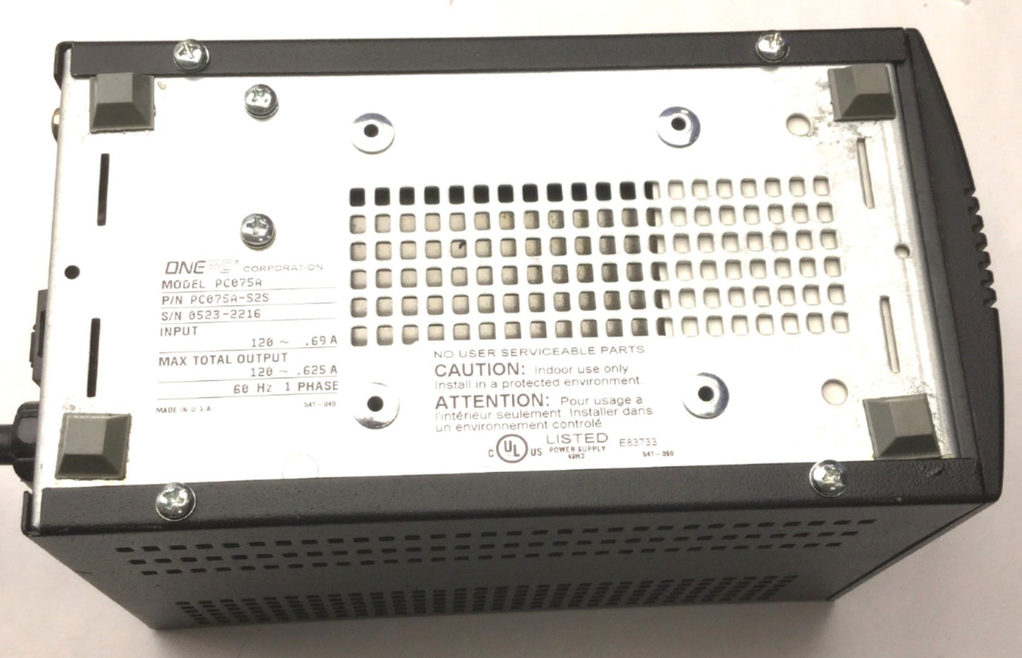 Used OneAC PC075A Power Conditioner, Input: 120VAC, .69A, Output: 120VAC, 6.25, 69Hz
