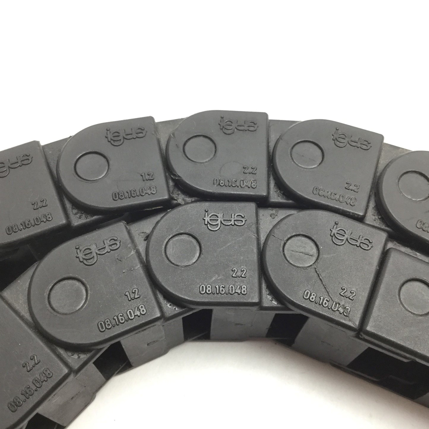Used Lot of 2 Igus 08.16.048 Energy Chain, Length: 19", Inside Dimensions: 0.6"x0.6"