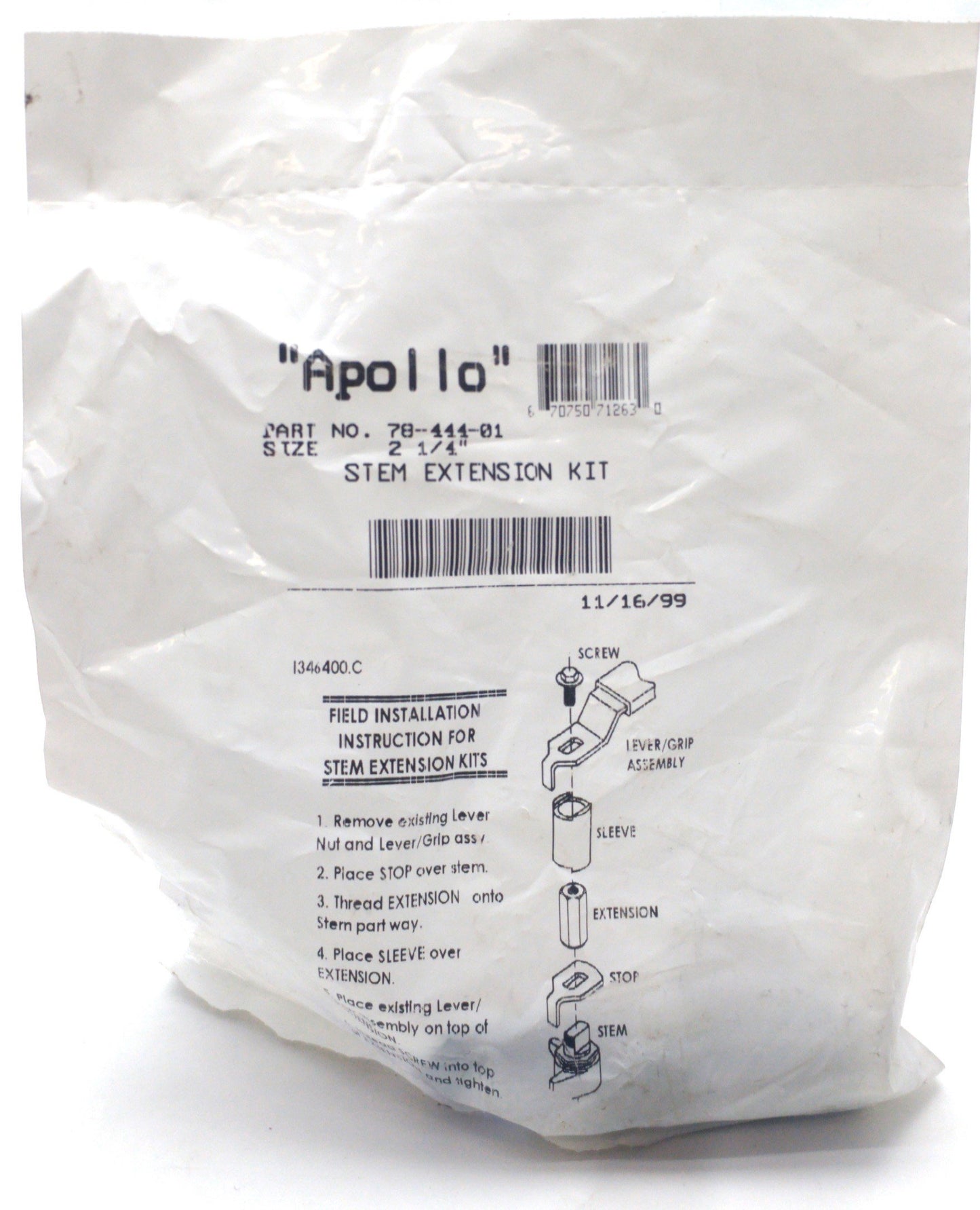 New Lot of 2 Conbraco 78-444-01 Apollo Stem Extension Kit, 2 1/4" Size