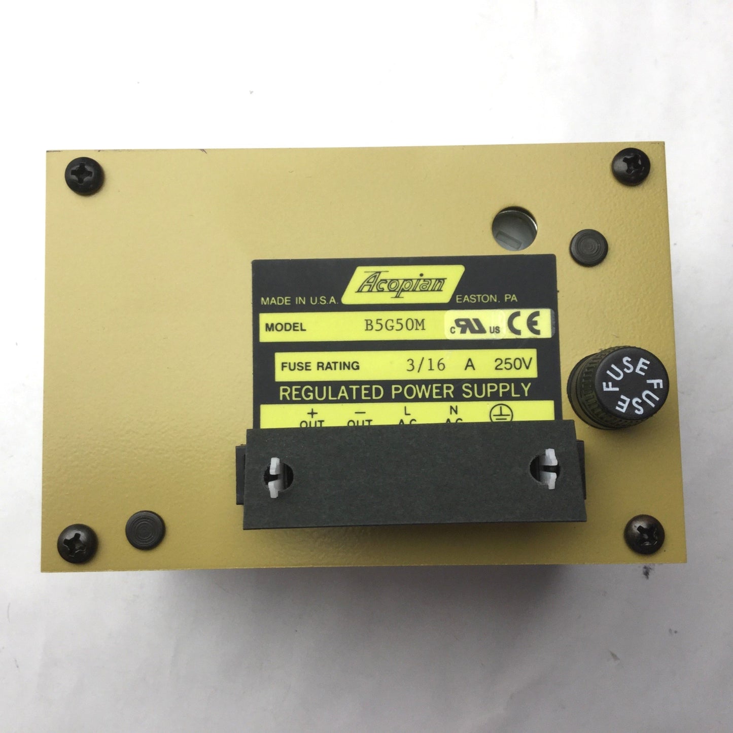 Used Acopian B5G50M Power Supply, Input: 105-125, Rating: 3/16A, 250V