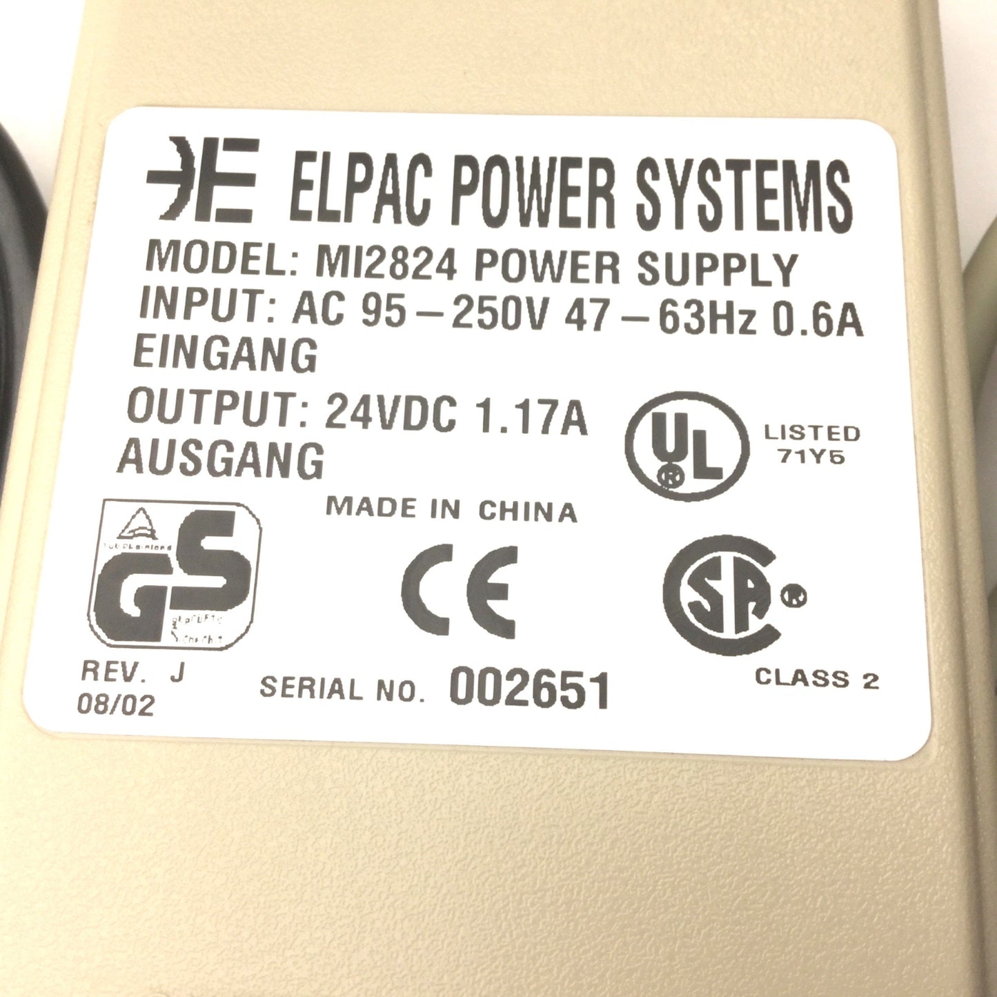 New – Open box Elpac MI2824 Power Supply, In: 95-250VAC, 47-63Hz, 0.6A, Out: 24VDC 1.17A