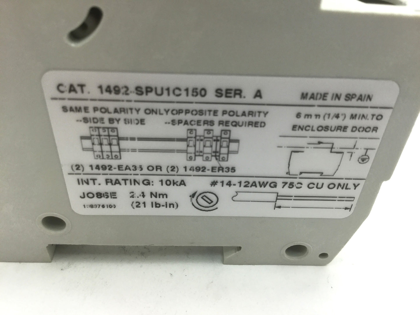 Used AB Allen Bradley 1492-SPU1C150 Circuit Breakers 15A, 1-Pole, 240VAC