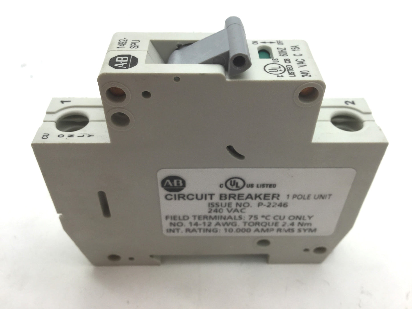 Used AB Allen Bradley 1492-SPU1C150 Circuit Breakers 15A, 1-Pole, 240VAC