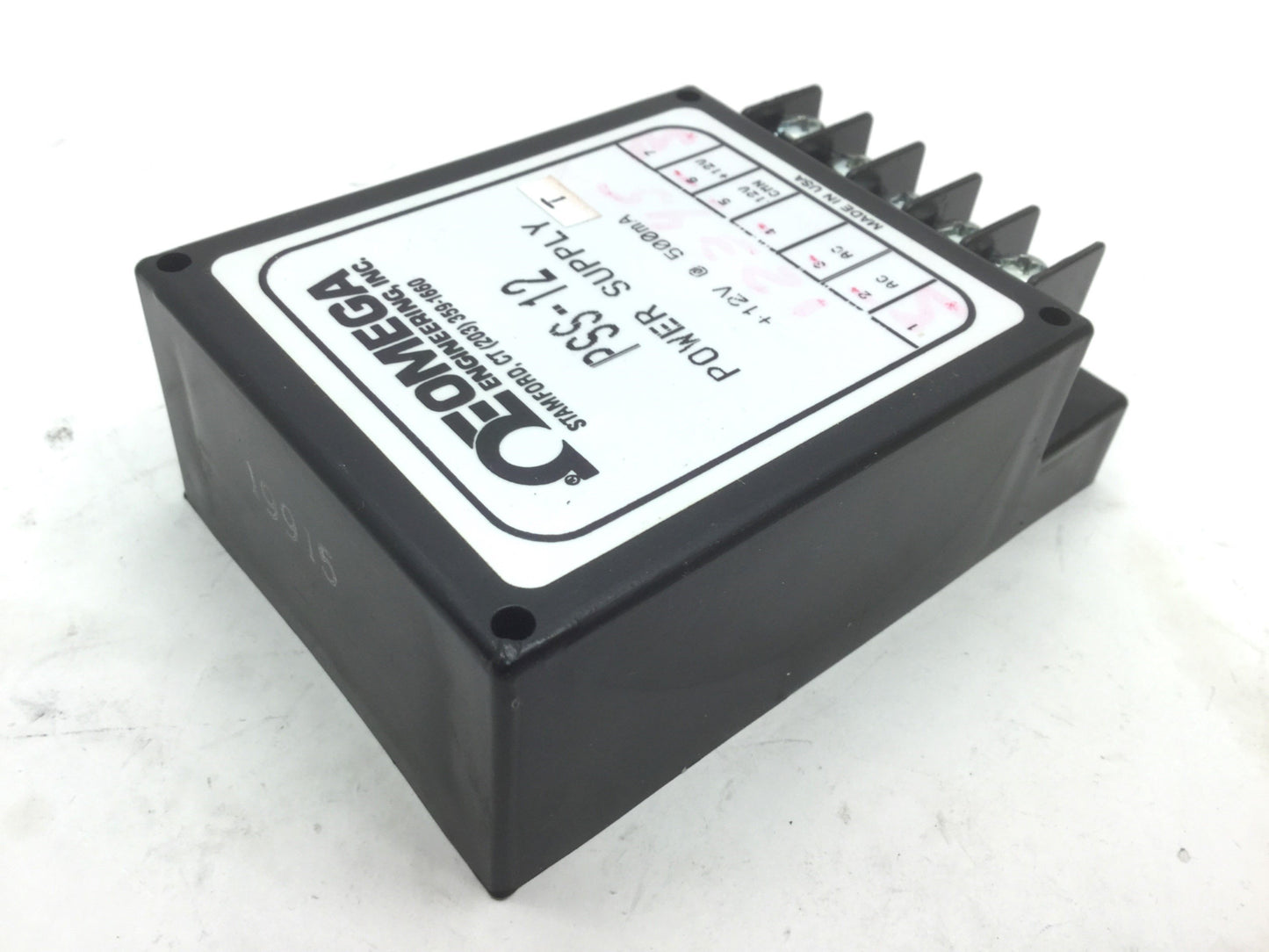 Used Omega PSS-12 Barrier Strip Power Supply, Input: 115VAC Output: 12VDC 500mA