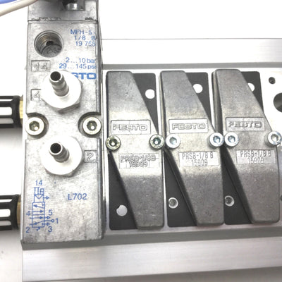Used Festo PRS-1/8-6-BB Block With MFH-5-1/8-B-19758 Solenoid Valve, Ports: G1/8