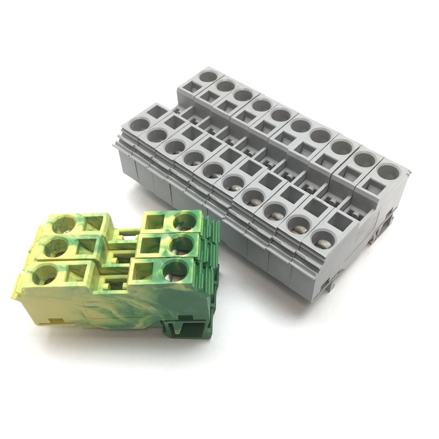 Used Lot of 13 Wago 283 Cage Clamp Terminal Block, 800V, 10x Gray 3x Green/Yellow