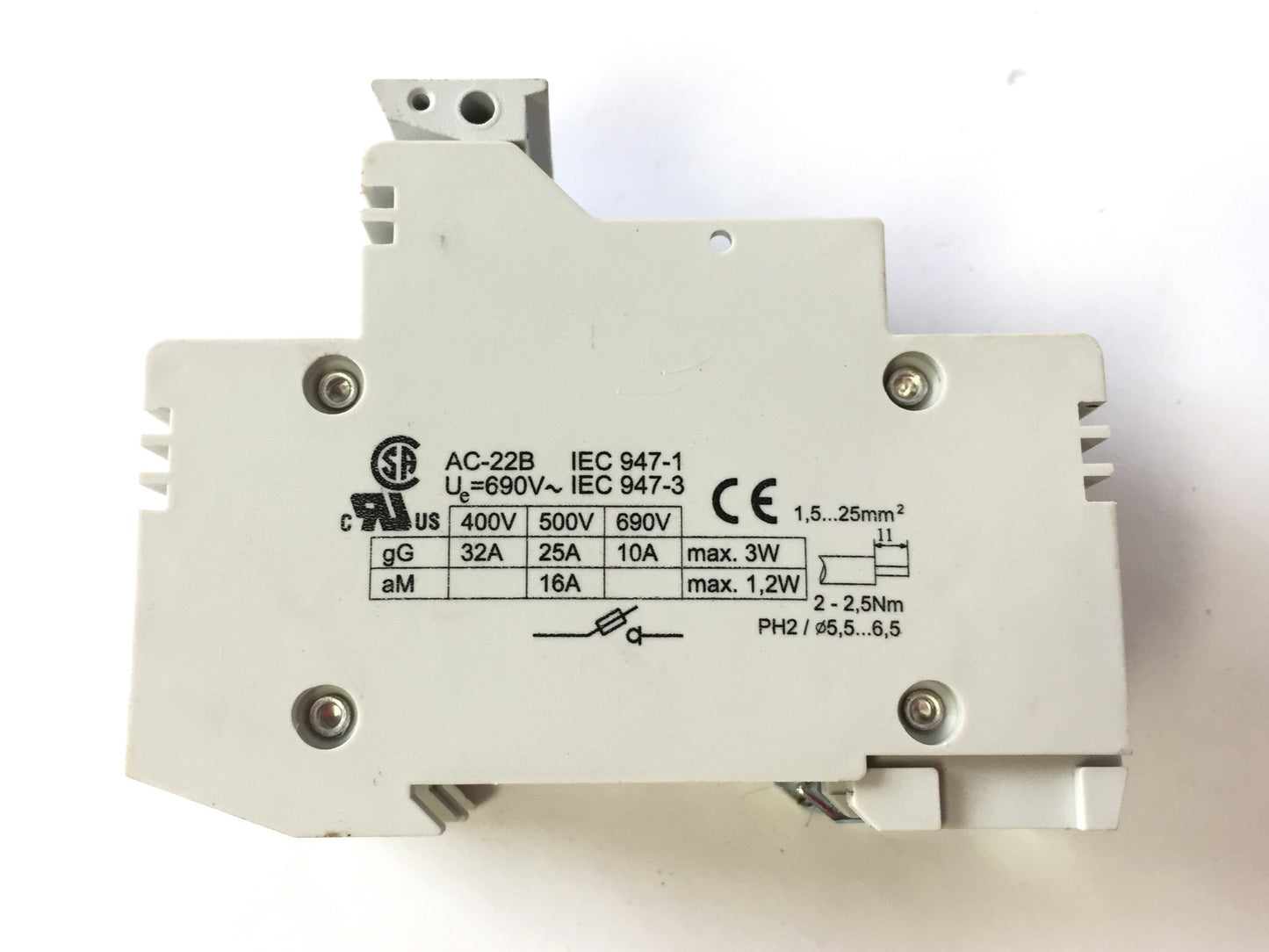Used Lot of 3 ETI VLC10 Fuse Holders, 2-Pole, 600VAC 3W Max, 10 x 38, DIN Rail Mount