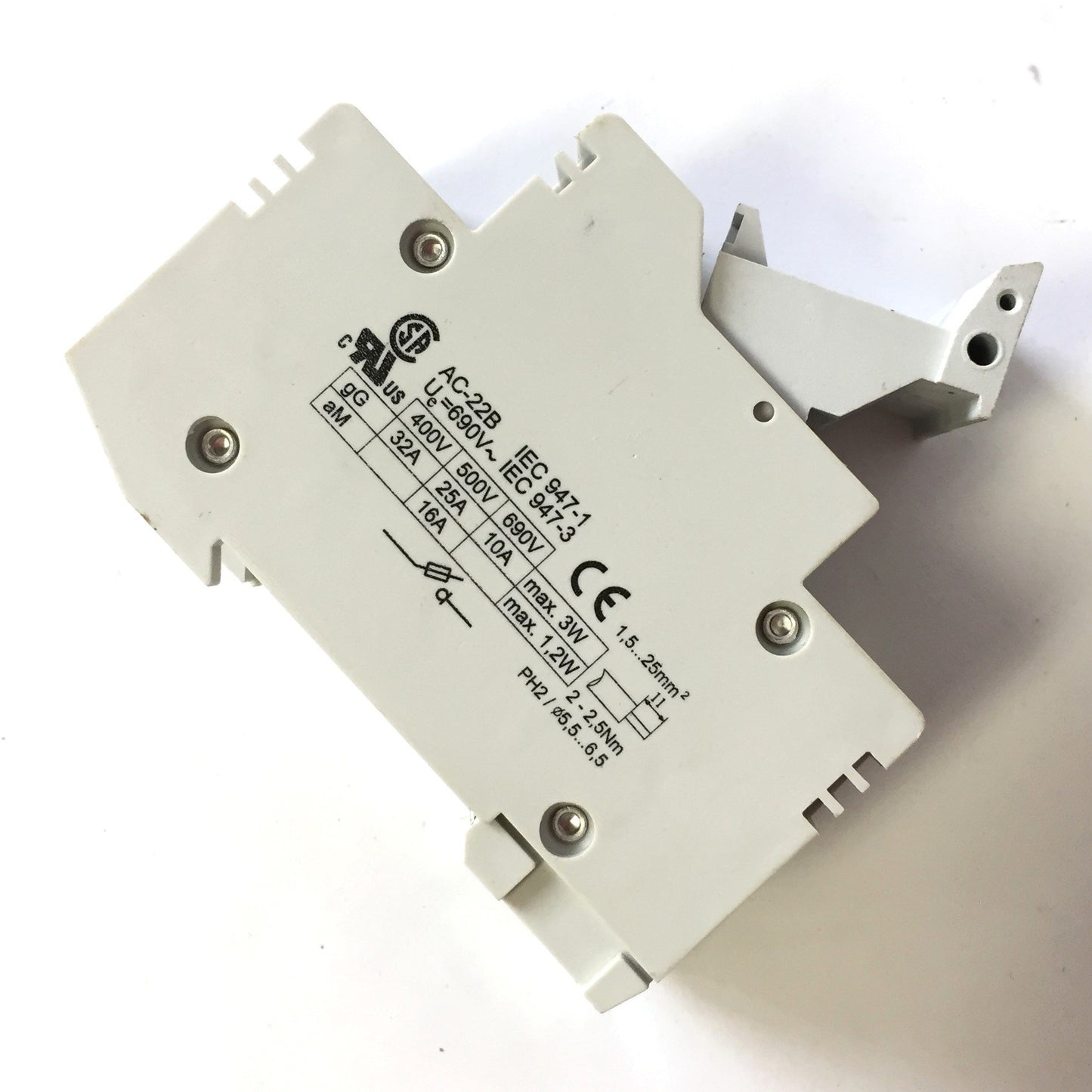 Used Lot of 3 ETI VLC10 Fuse Holders, 2-Pole, 600VAC 3W Max, 10 x 38, DIN Rail Mount