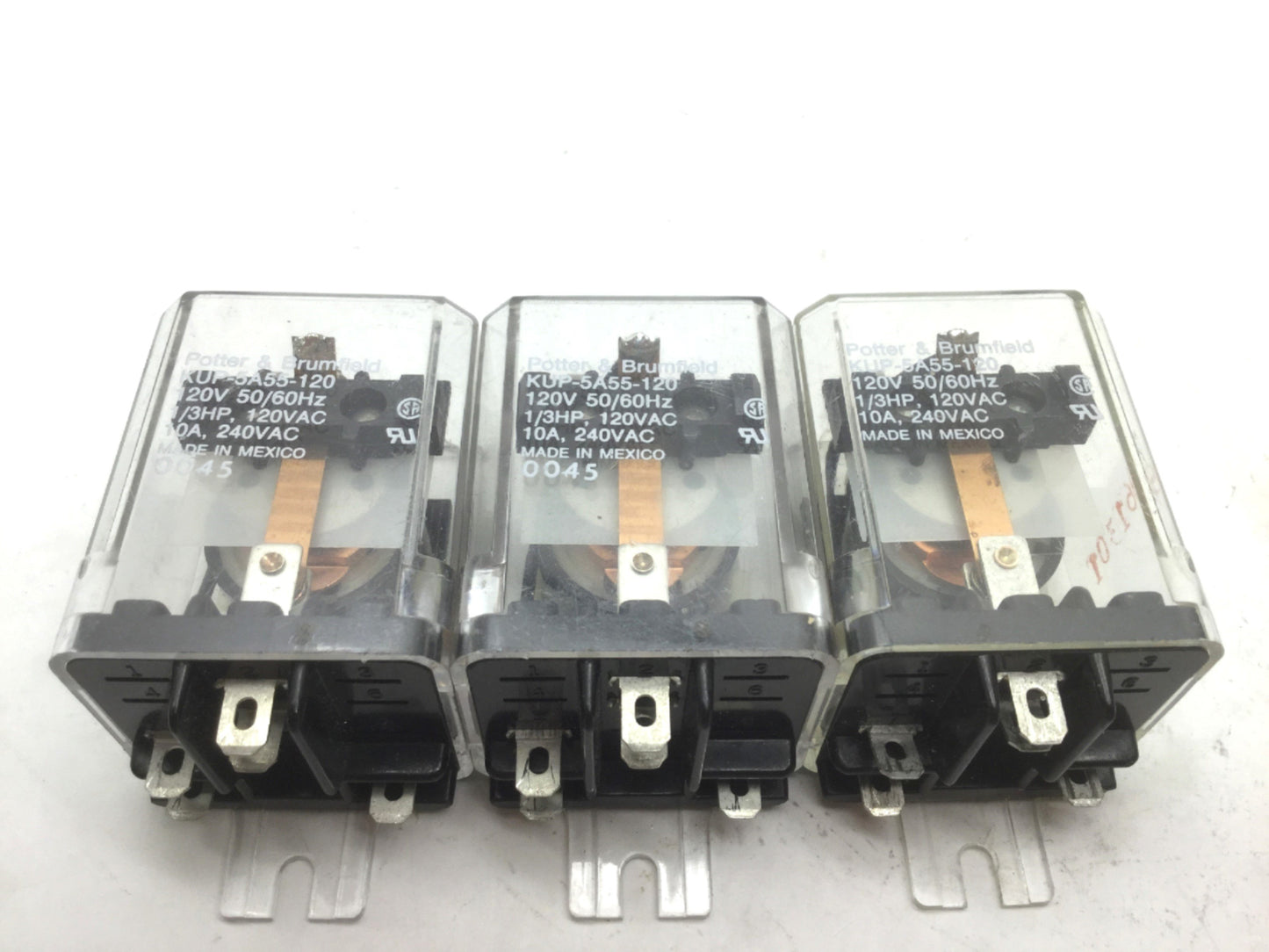 Used Lot of 3 Potter Brumfield KUP-5A55-120 Relay Coil 120VAC SPDT 10A