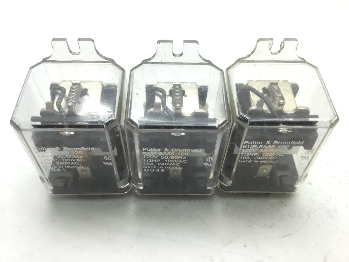 Used Lot of 3 Potter Brumfield KUP-5A55-120 Relay Coil 120VAC SPDT 10A