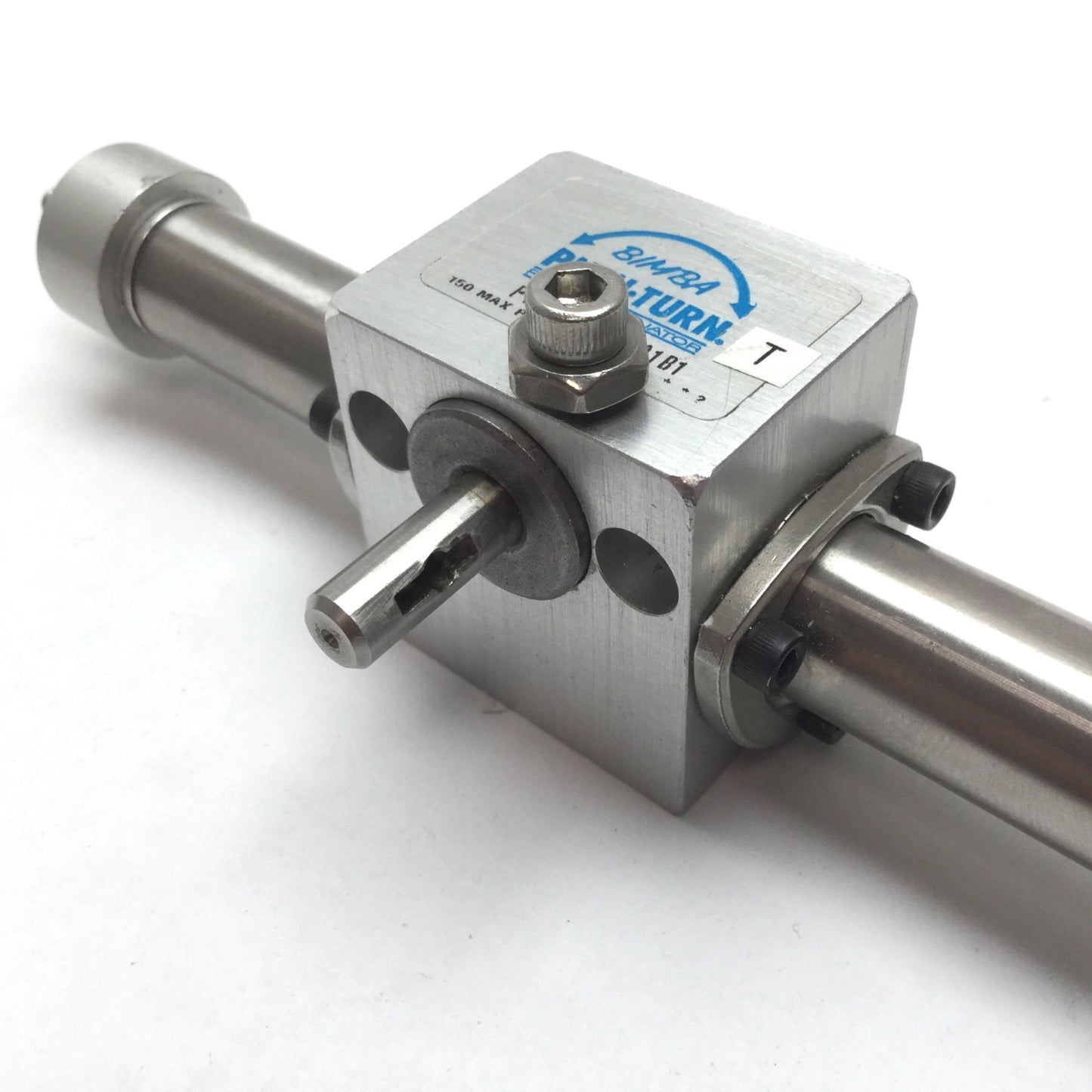 Used Bimba PT-006180-A1B1 Pneu-Turn Rotary Actuator, 180°, Bore: 9/16", Shaft: 1/4"
