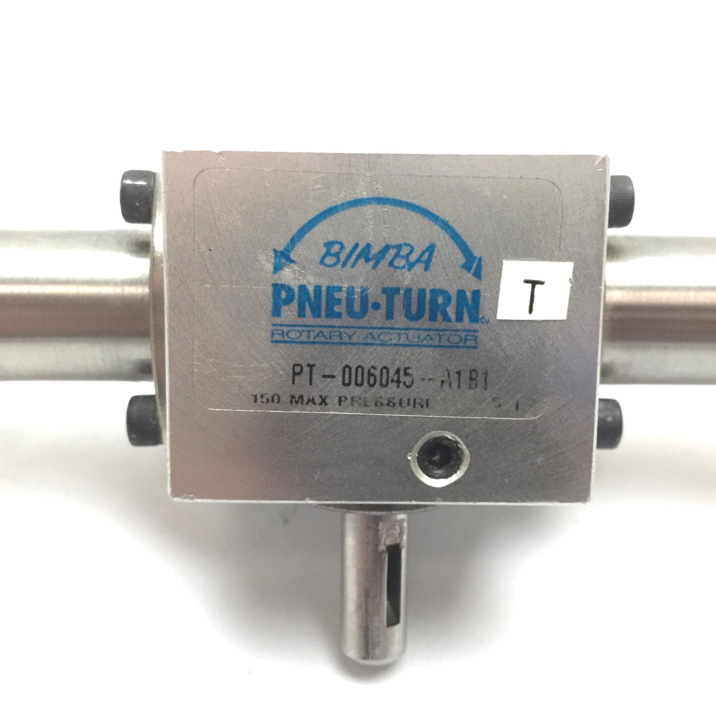 Used Bimba PT-006045-A1B1 Pneu-Turn Rotary Actuator, 45°, Bore: 9/16", Shaft: 1/4"