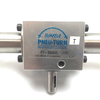 Used Bimba PT-006045-A1B1 Pneu-Turn Rotary Actuator, 45°, Bore: 9/16", Shaft: 1/4"