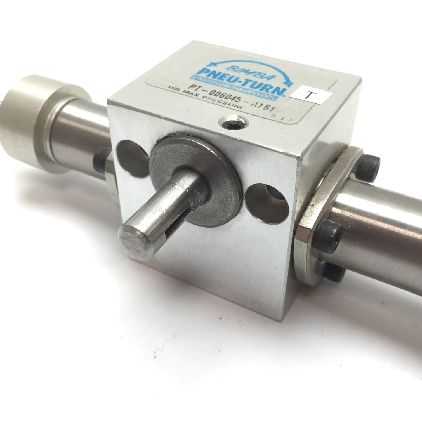 Used Bimba PT-006045-A1B1 Pneu-Turn Rotary Actuator, 45°, Bore: 9/16", Shaft: 1/4"