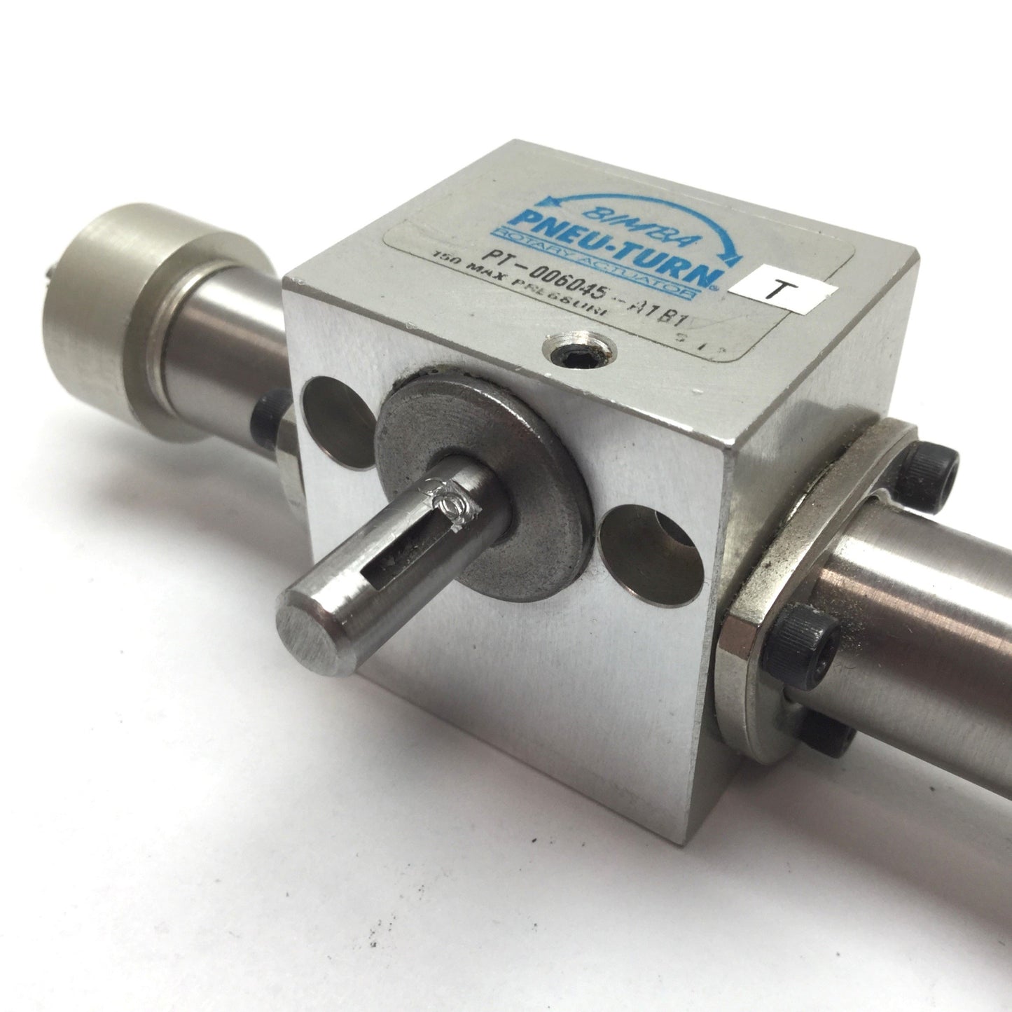 Used Bimba PT-006045-A1B1 Pneu-Turn Rotary Actuator, 45°, Bore: 9/16", Shaft: 1/4"