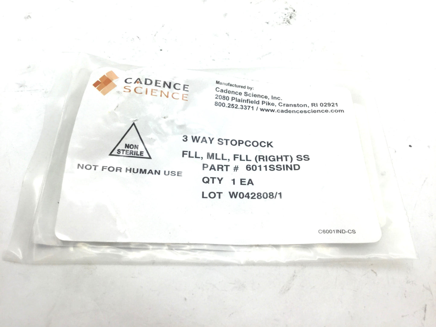 Used Cadence Science 6011SSIND 3-Way Stoppcock Luer Ports 316 Steel