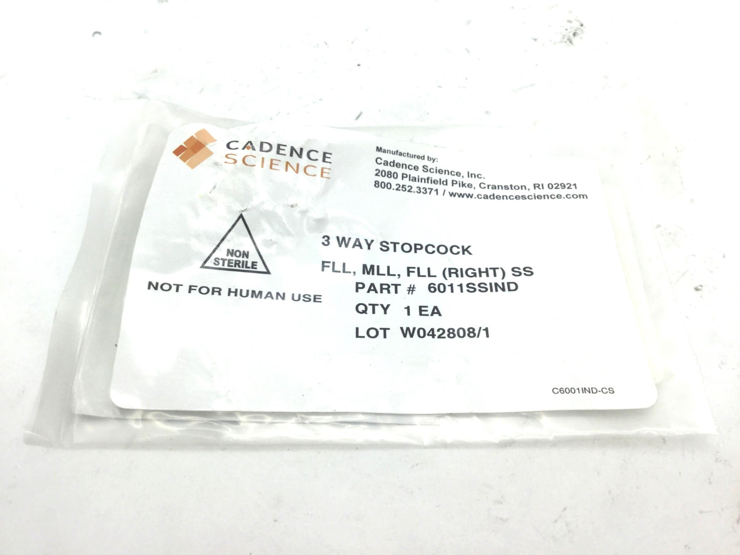 Used Cadence Science 6011SSIND 3-Way Stoppcock Luer Ports 316 Steel