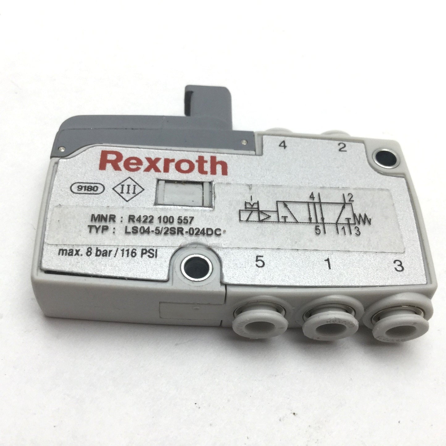 Used Rexroth LS04-5/2SR-024DC Pneumatic Solenoid Valve, 2-Position 5-Port, 24VDC