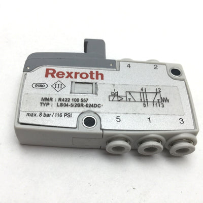 Used Rexroth LS04-5/2SR-024DC Pneumatic Solenoid Valve, 2-Position 5-Port, 24VDC