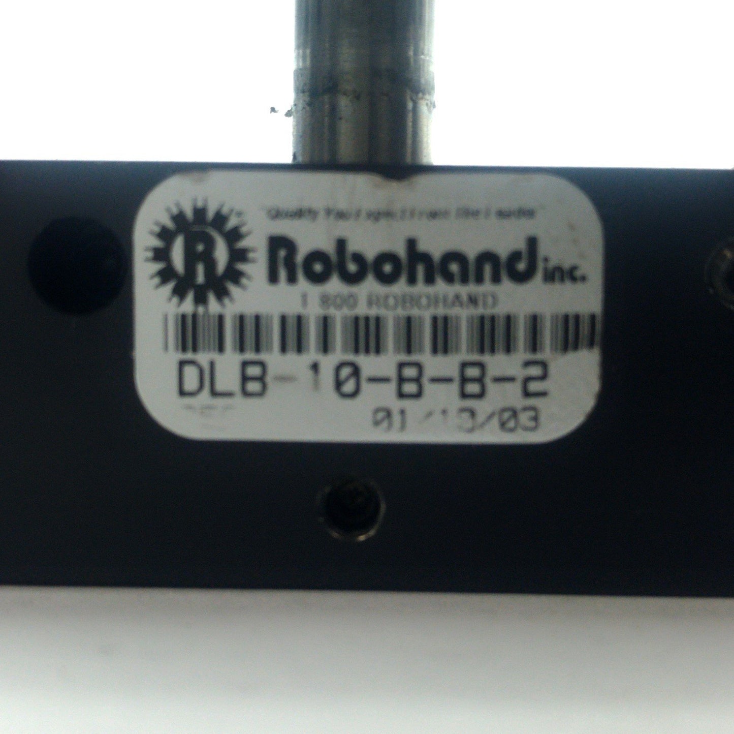 Used Robohand DLB-10-B-B-2 Guided Cylinder, 2" Stroke, 3/4" Bore, 80PSI, 10-32 Ports