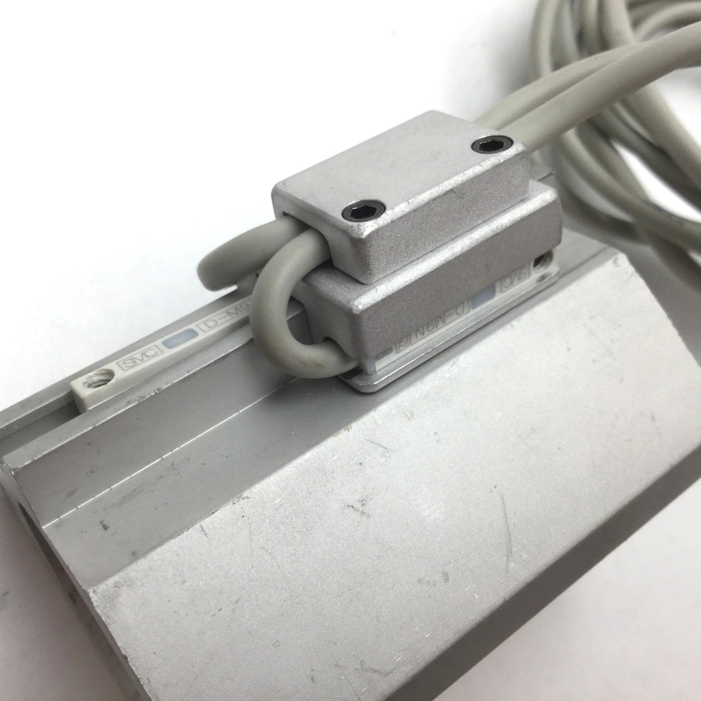 Used SMC NCDQ2A25-25D Pneumatic Cylinder, Bore: 25mm, Stroke: 25mm, With 2x Sensors