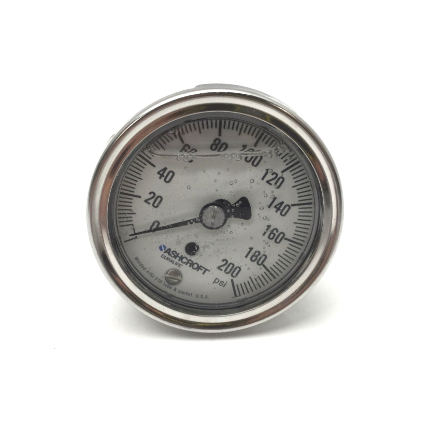 New – Open box Ashcroft 25-1009-SWL-02B-200# 2-1/2" Industrial Duralife Gauge 316 SS 200psi