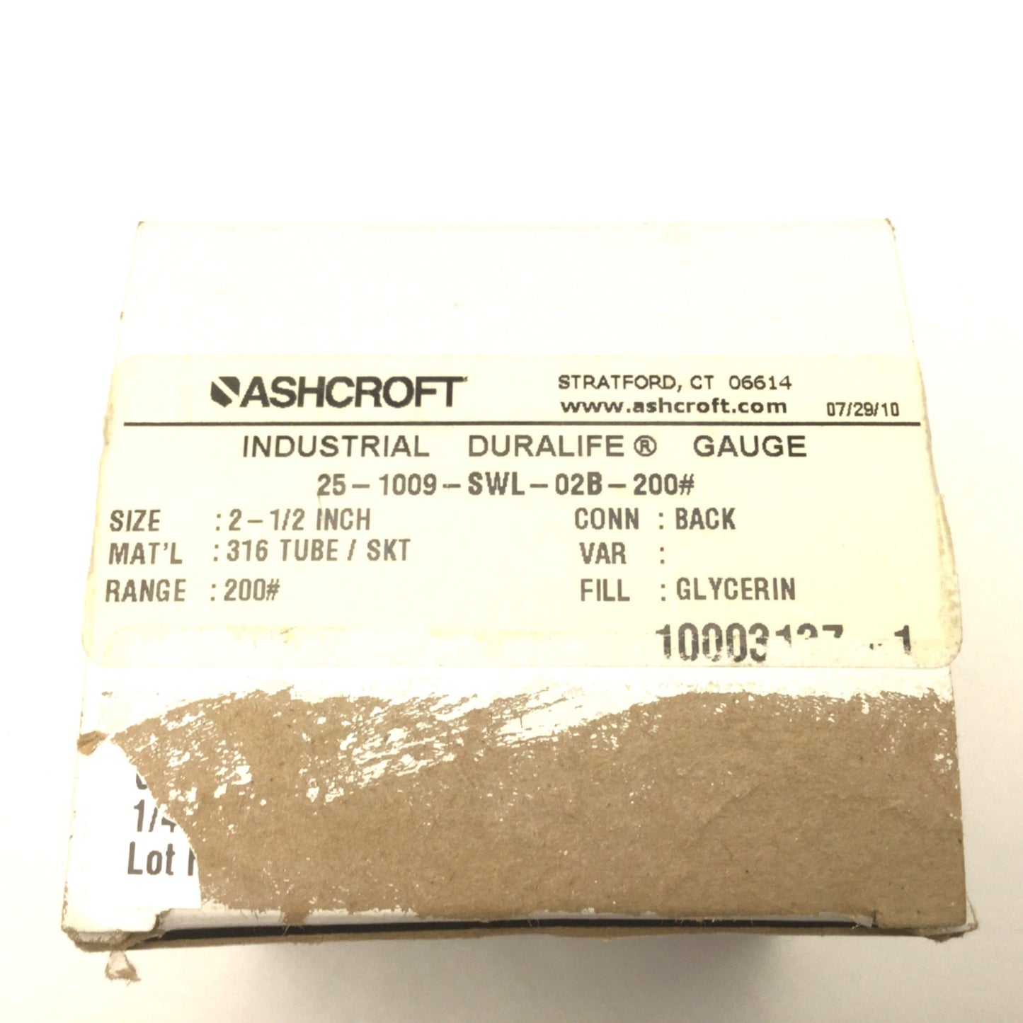 New – Open box Ashcroft 25-1009-SWL-02B-200# 2-1/2" Industrial Duralife Gauge 316 SS 200psi