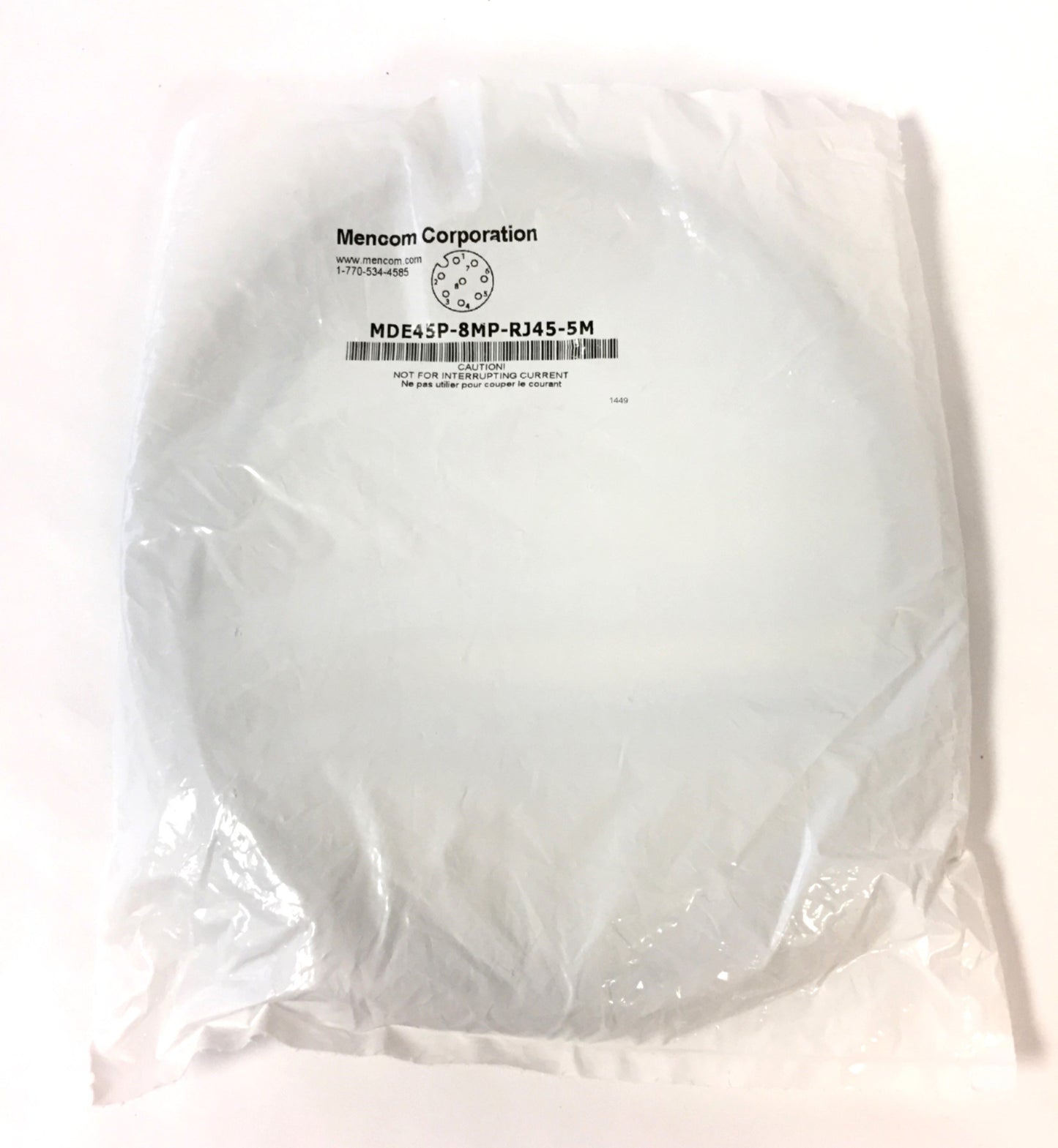 New – Open box Mencom MDE45P-8MP-RJ45-5M Ethernet Network Cordset, M12 Male Straight RJ45, 5M