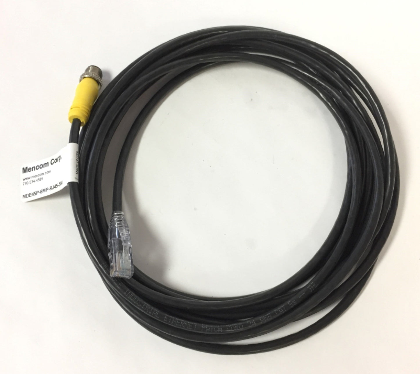 New – Open box Mencom MDE45P-8MP-RJ45-5M Ethernet Network Cordset, M12 Male Straight RJ45, 5M