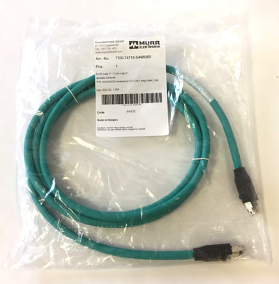New Murr Elektronik 7700-74718-S4W0200 Shielded Ethernet Cable, RJ45 Male, Length 2M
