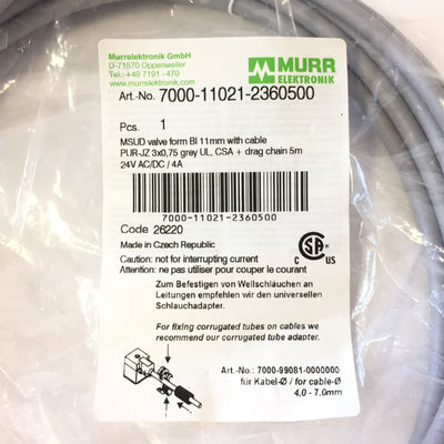New Murr Elektronik 7000-11021-2360500 Cable Cordset MSUD Valve Plug Form BI 11mm 5M