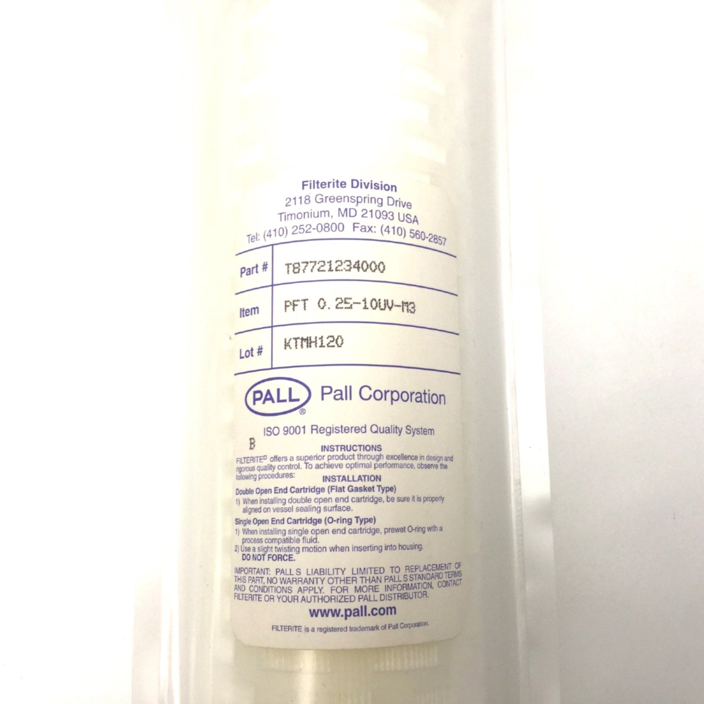 New Pall PTF 0.25-10-UV-M3 Poly-Fine II Polypropylene Filter Cartridge 0.25µm 10"